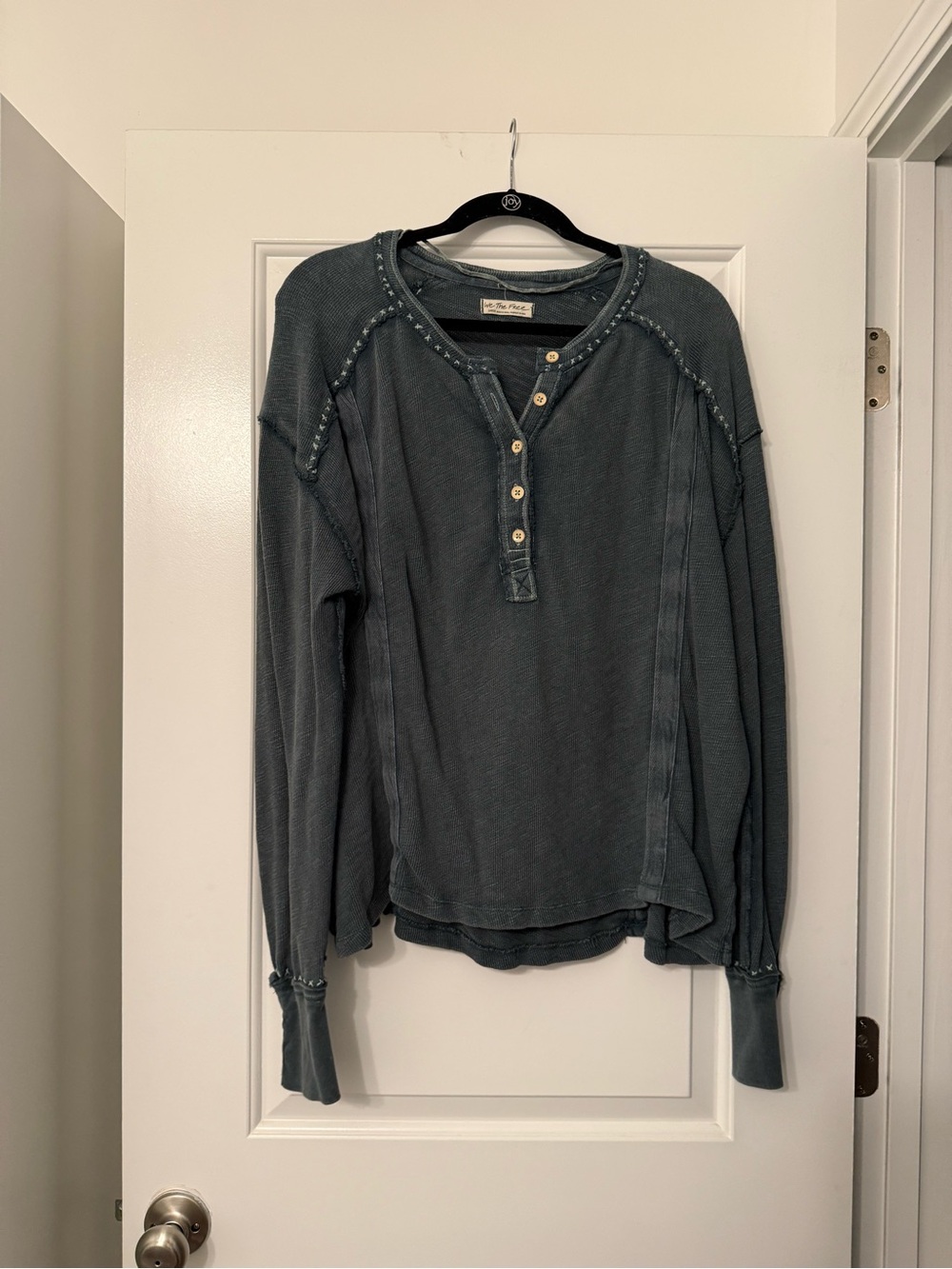 Free People Washed Green Long-Sleeve Henley Top - Picture 8 of 8